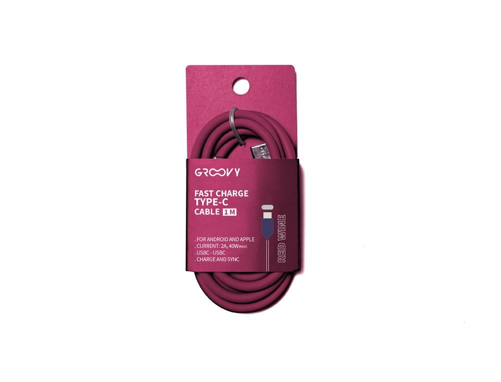 Cable groovy tipo c a tipo c carga rapida longitud 1 mt color rojo
