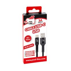 CABLE TELEFONIA REFORZADO COLOR NEGRO TIPO C A TIPO USB  3 AMP (long.1metro)