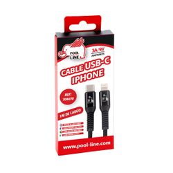 CABLE TELEFONIA REFORZADO COLOR NEGRO TIPO IPHONE A TIPO C  3 AMP / 9 V (long.1metro)