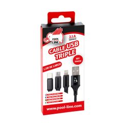 CABLE TELEFONIA REFORZADO COLOR NEGRO TIPO SALIDA TRIPLE  B, C , IPHONE 2.1 AMP (long.1,2 m)
