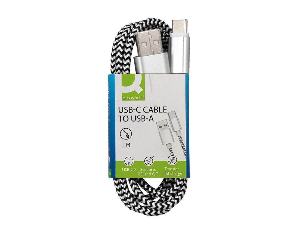 Cable usb-c a usb-a q-connect nailon longitud 1m blanco
