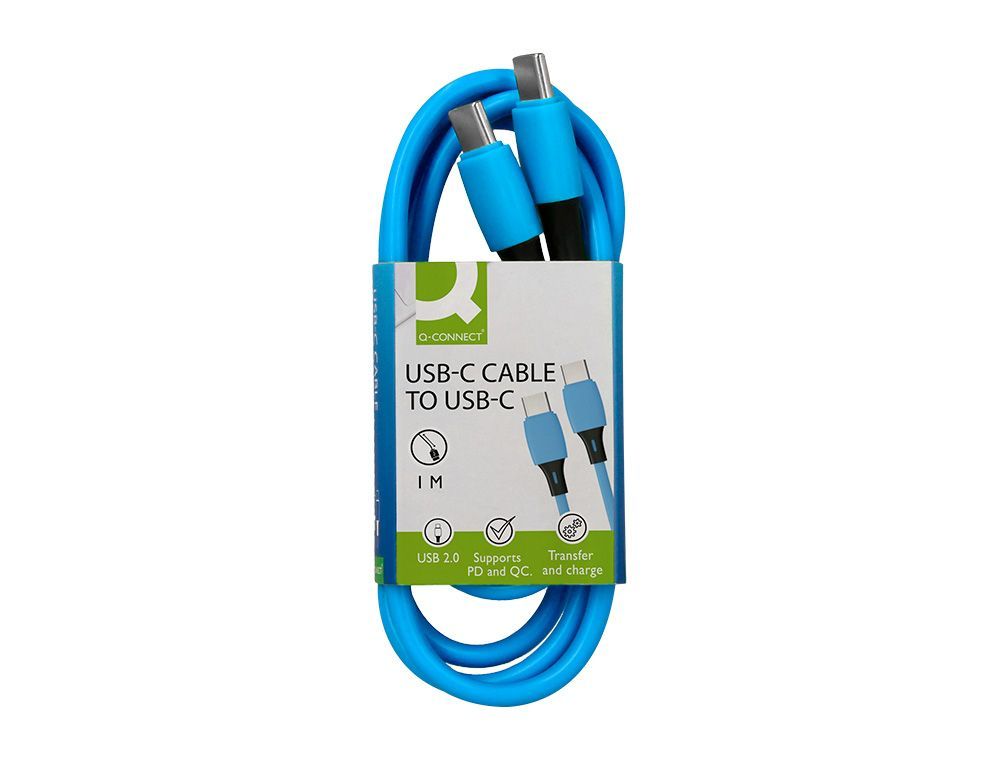 Cable usb-c a usb-c q-connect pvc longitud 1m azul