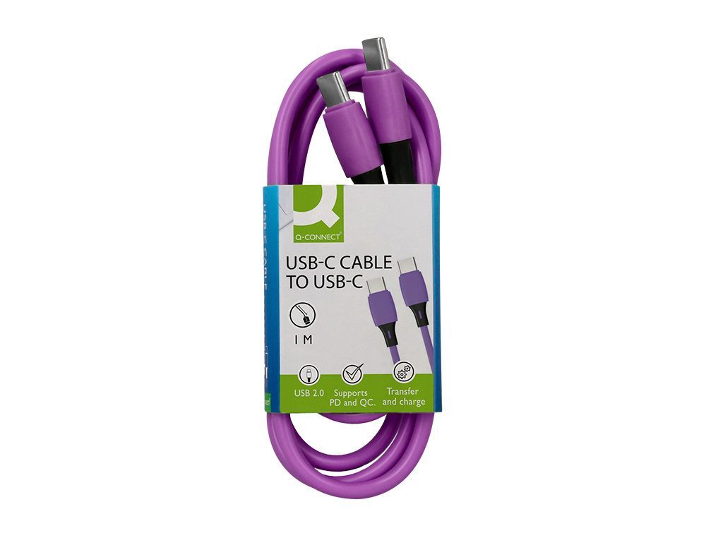 Cable usb-c a usb-c q-connect pvc longitud 1m morado