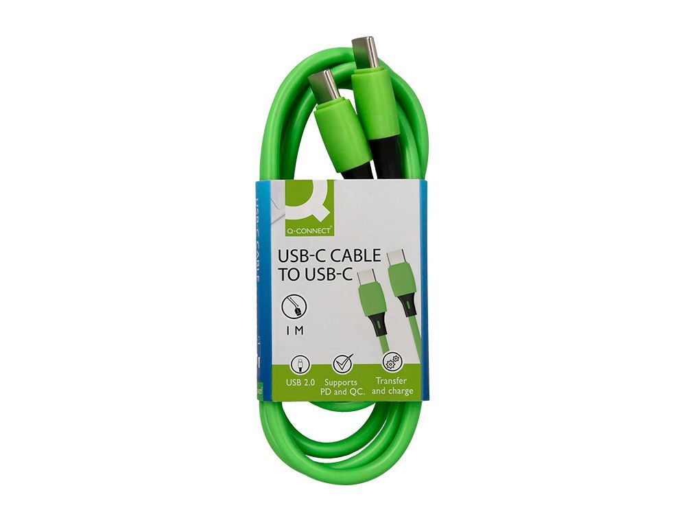 Cable usb-c a usb-c q-connect pvc longitud 1m verde