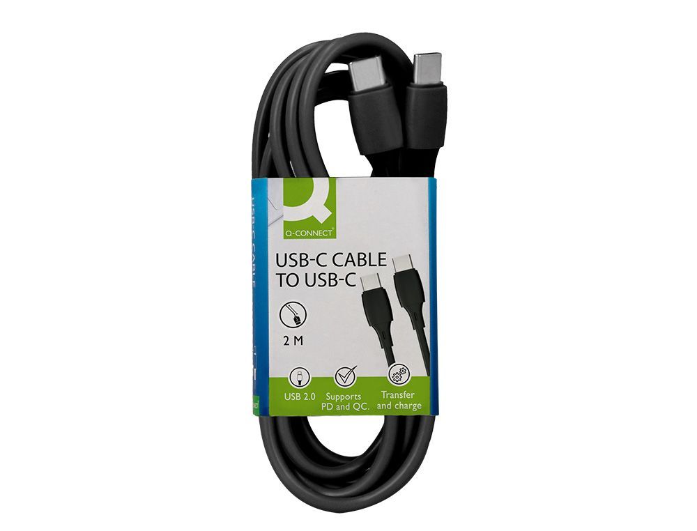 Cable usb-c a usb-c q-connect pvc longitud 2m negro