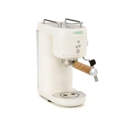 Cafetera Express blanca semiautomática con espumador de leche, 36,8 x 12,2 x 30,3 cm | Hikari