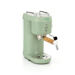 Cafetera Express verde semiautomática con espumador de leche, 36,8 x 12,2 x 30,3 cm | Hikari