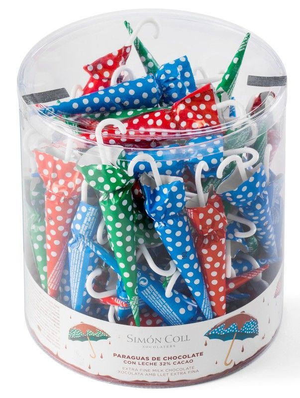 Caja 32 Uds Sombrillas Chocolate 15 grs Topos Simon Coll
