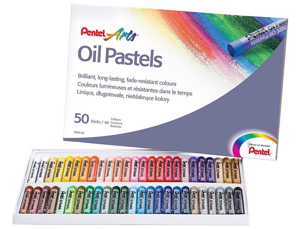 Caja 50 pasteles de aceite colores brillantes