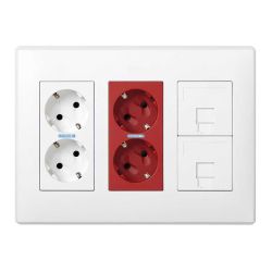 Caja Con 2 Schukos Blancos + 2 Schukos Rojos + 2 Rj45  500 Cima Superficie O Empotrar Blanca