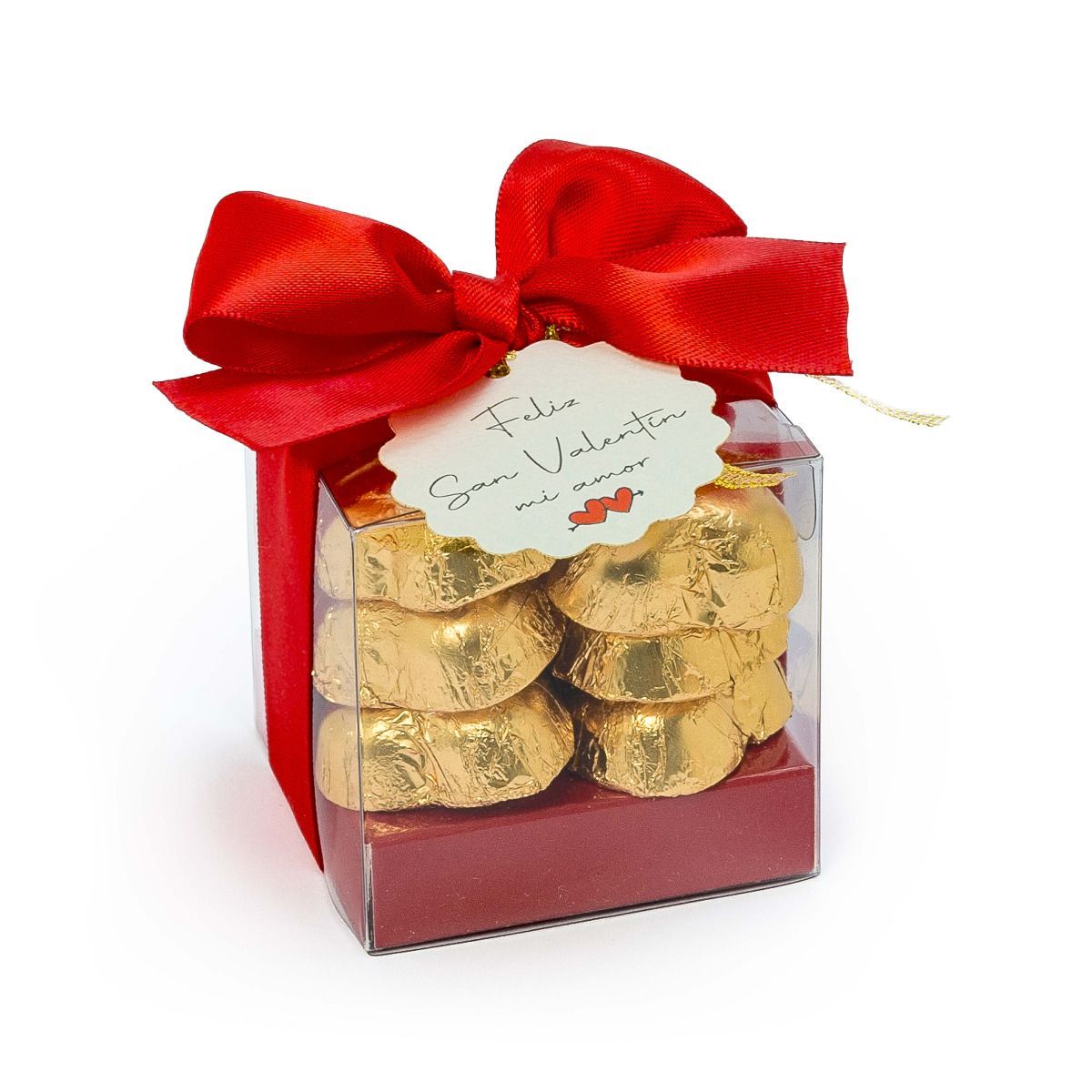 Caja con tarjetita Feliz San Valentín y 12 cora-choc