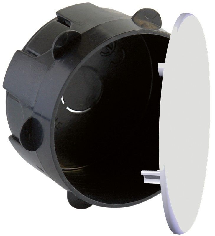 Caja de conexión de empotrar. De Ø 60 mm. Tapa con garras de plástico.