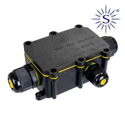Caja de empalmes aerea para exterior estanca con 3 prensaestopas ip68 para exterior 8x5,2x3,7cm black series solera