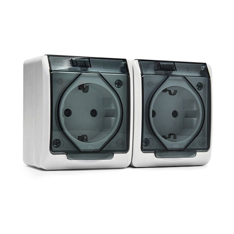 Caja estanca FAMATEL Pool 54. Doble Enchufe Schuko 16A-250V Blanco