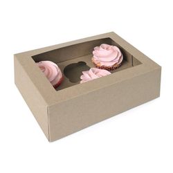 Caja para 6 cupcakes kraft pack de 2