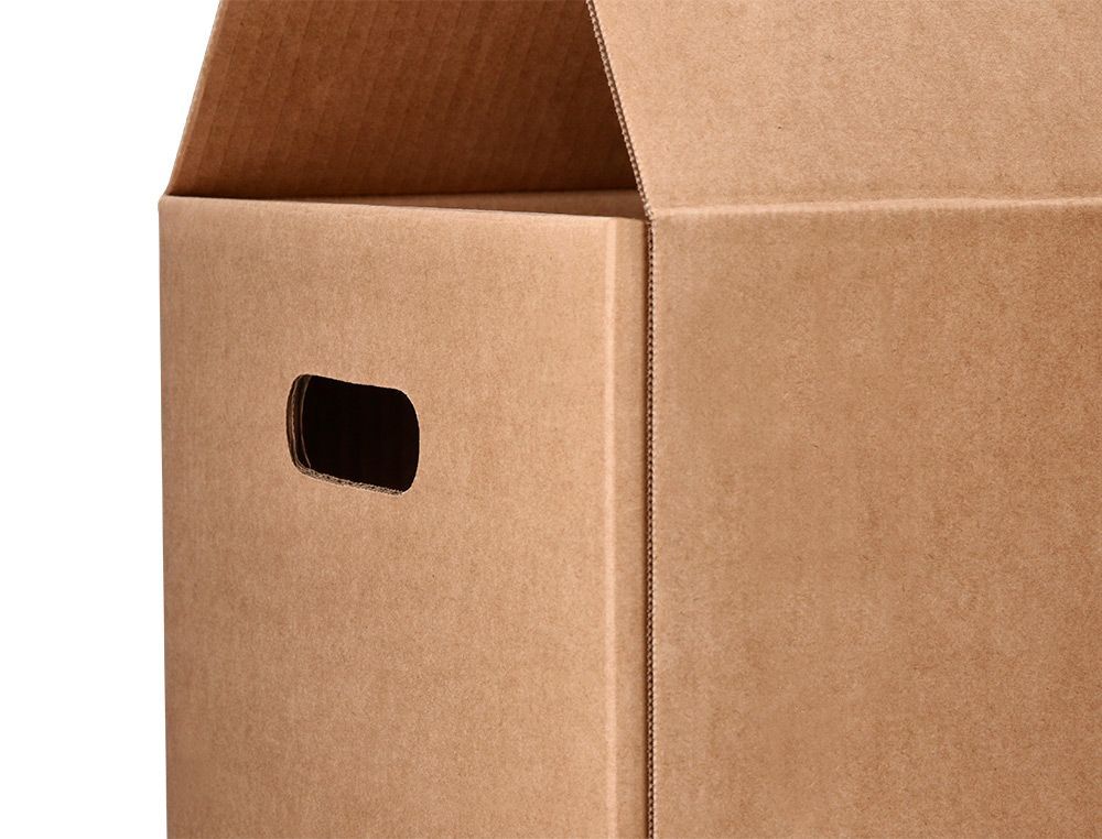 Caja para embalar q-connect americana con asas carton reciclado canal simple 5 mm color kraft 400x290x220 mm