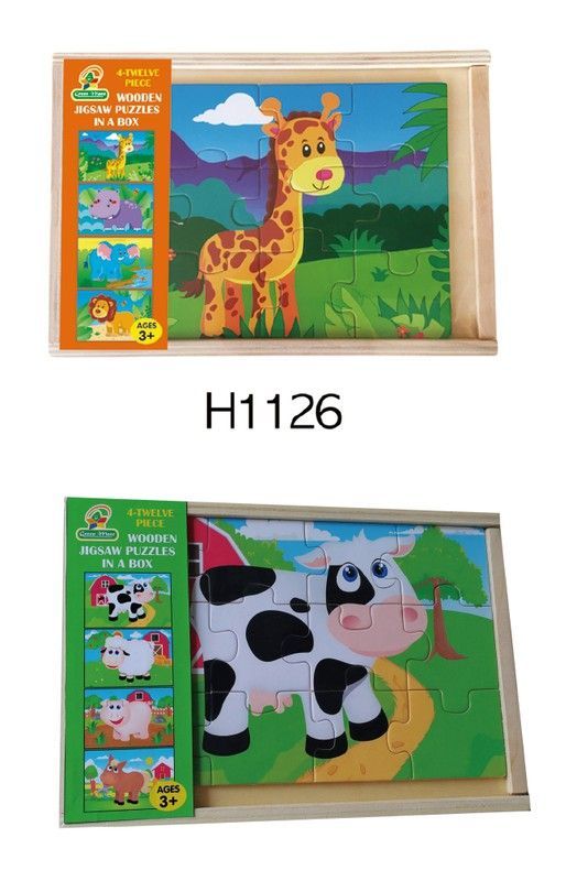 CAJA PUZLES MADERA 12 PZAS SELVA / GRANJA