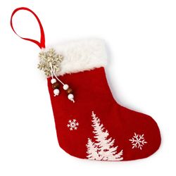 Calcetín rojo 19cm. arbol, copo nieve dorado