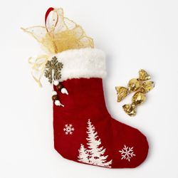 Calcetín rojo arbol copo nieve dorado 5 chocolates croki-chocs