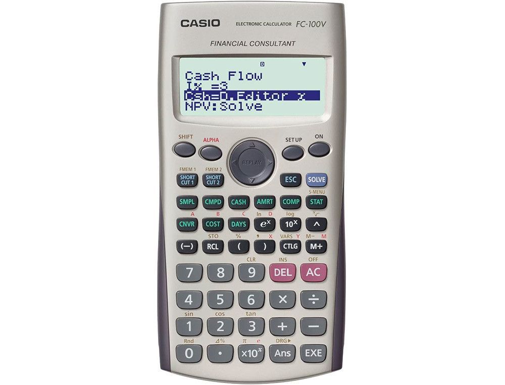 Calculadora casio fc-100v financiera 4 lineas 10+2 digitos almacenamiento flash calculo de ganancias con tapa