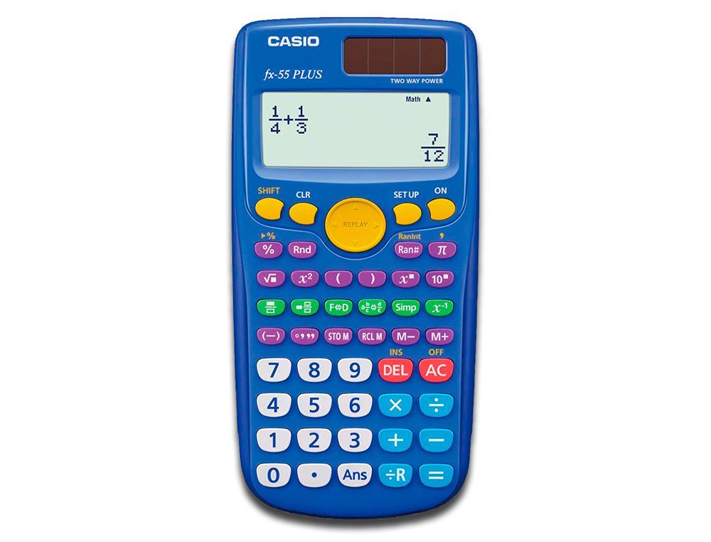 Calculadora casio fx-55 plus cientifica 240 funciones pantalla de cuatro lineas solar y pila