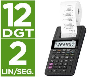 Calculadora casio impresora pantalla lc papel 58 mm hr-8rce 12 digitos ac/dc color negro