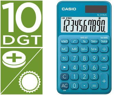 Calculadora casio sl-310uc-bu bolsillo 10 digitos tax +/- tecla doble cero color azul