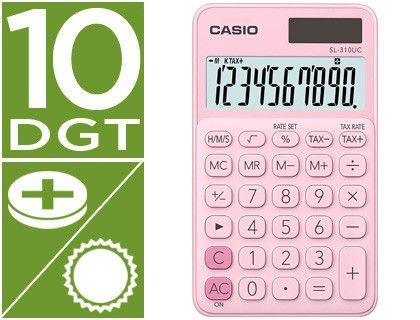 Calculadora casio sl-310uc-pk bolsillo 10 digitos tax +/- tecla doble cero color rosa