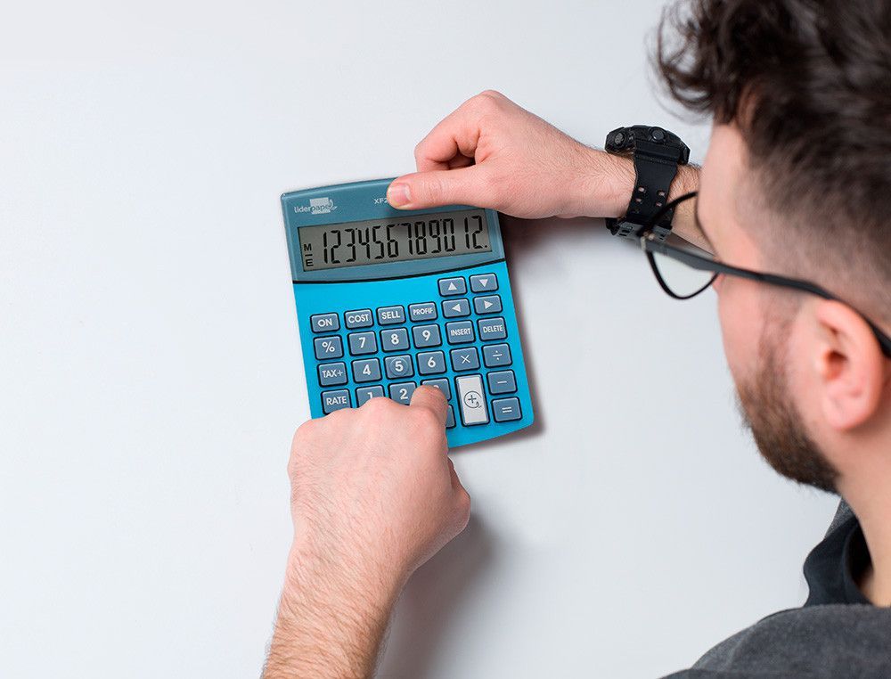 Calculadora liderpapel sobreme sa xf28 12 digitos dos lineas coste venta margen y tasas solar y pilas azul 155x115x25 mm