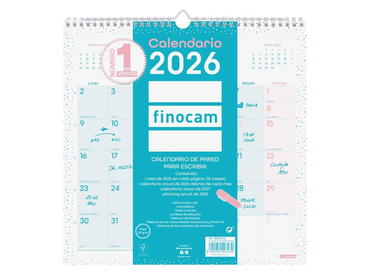 Calendario Pared Chic Es30X30 2026 Turq.