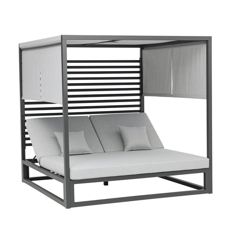 Cama balínesa de aluminio y tejido en gris, 198 x 198 x 200 cm | Edna lamas