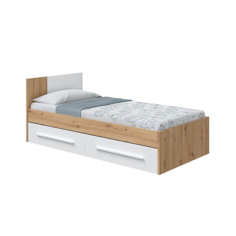 Cama con cabecero de madera blanco y natural, 196x92x77 cm | NOA