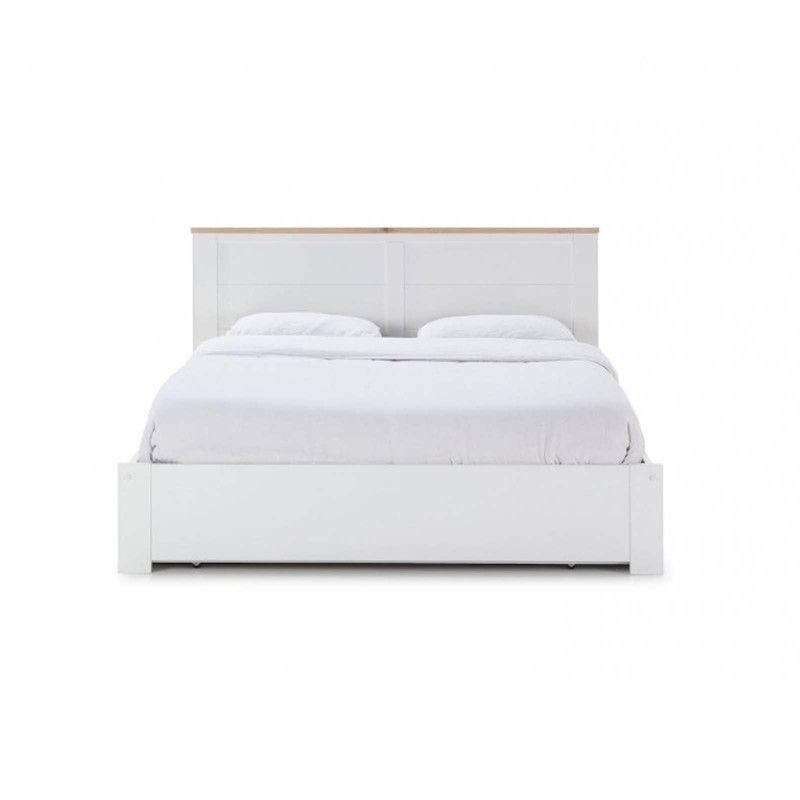Cama con somier de 160 cm, 208 x 173 x 100 cm, de madera en blanco  | Colección Gabi