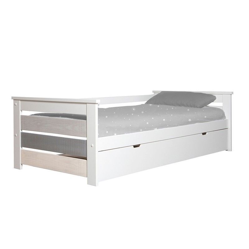 Cama nido de 90 con somier de pino en blanco y gris, 198 x 105 x 62 cm | Romántica