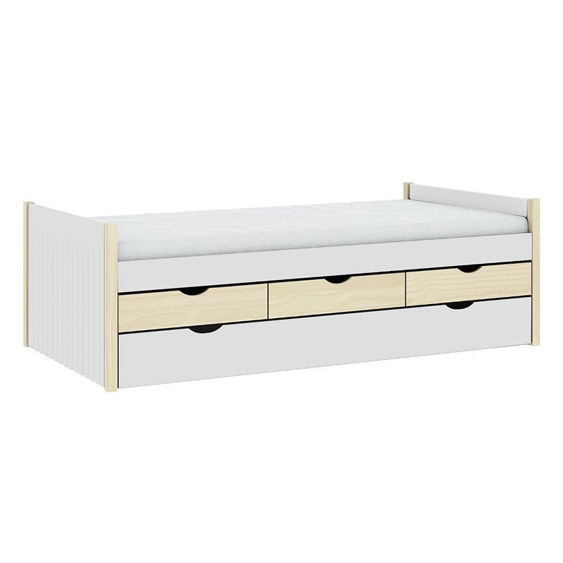Cama nido de madera en blanco y natural, 205 x 98,2 x 63 cm | Valka