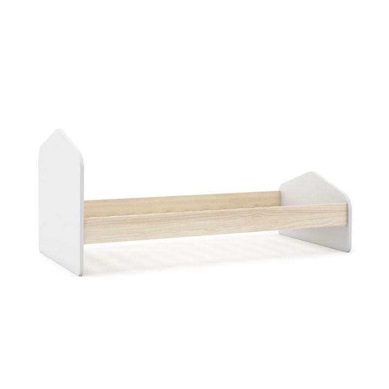 Cama para colchón de 90 cm, 195,4 x 100 x 90 cm, de madera de pino en blanco y natural  | Colección Estefania