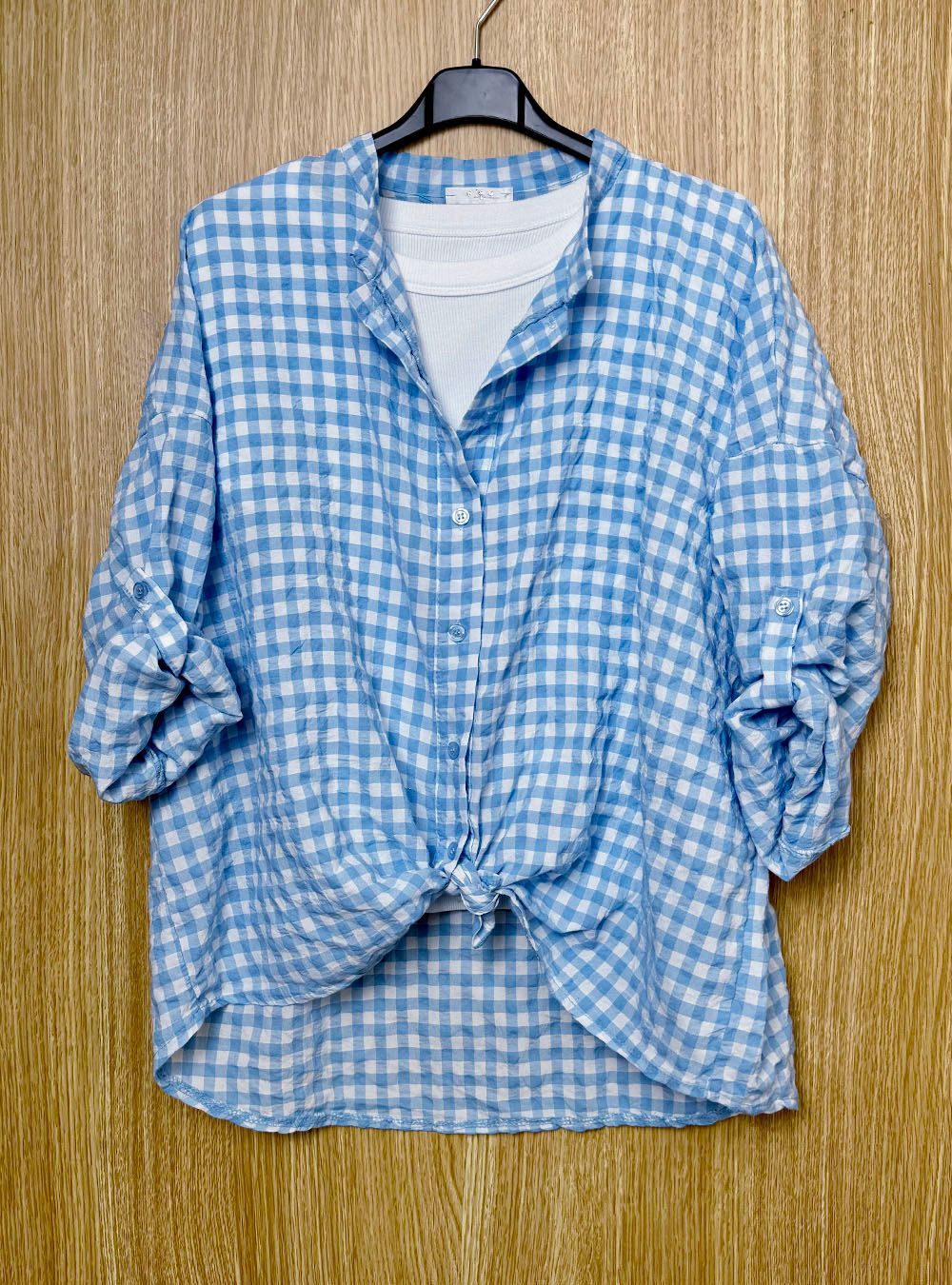 Camisa cuadros vichy celeste