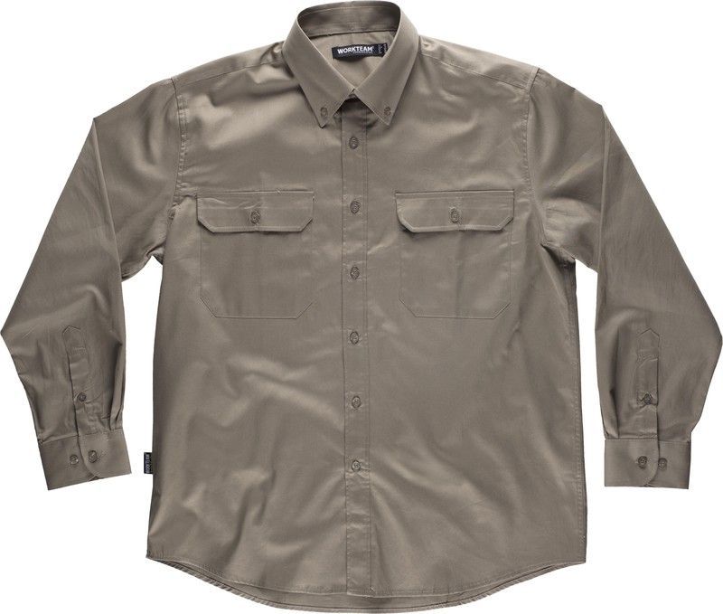 Camisa de manga larga, con dos bolsos 100% Algodón Beige