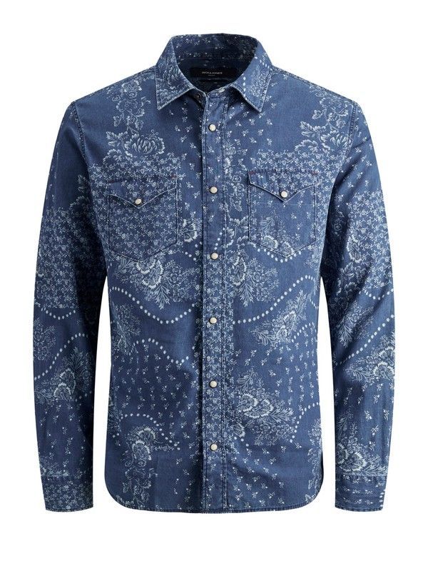 Camisa de manga larga estampada Jack & Jones Denim Blue