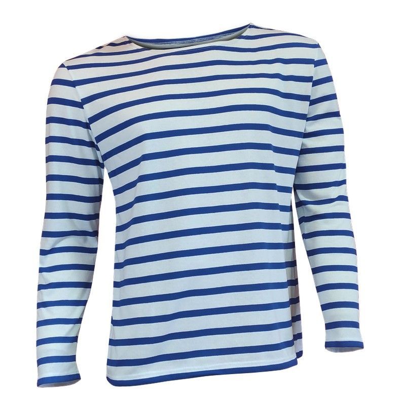 Camisa de rayas de manga larga masculina azul ultramar sobre blanco