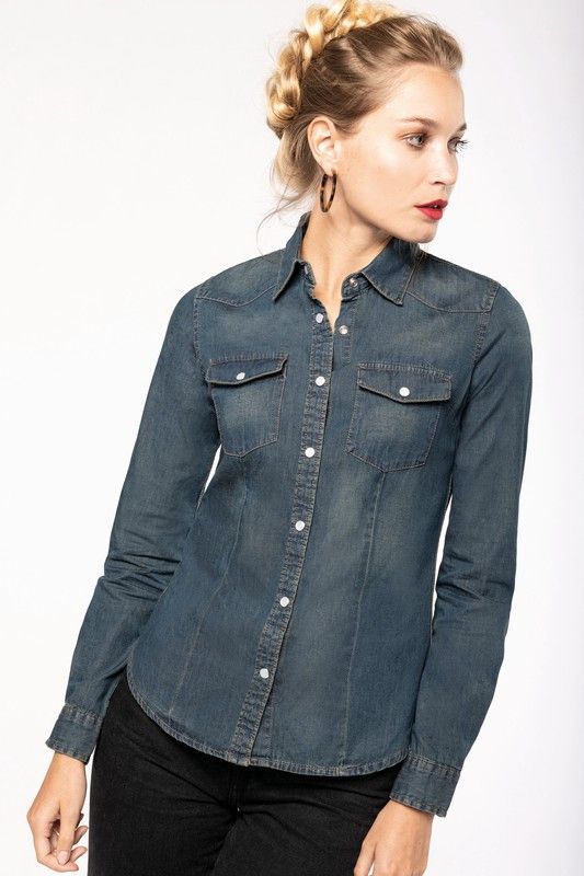 CAMISA DENIM MANGA LARGA MUJER