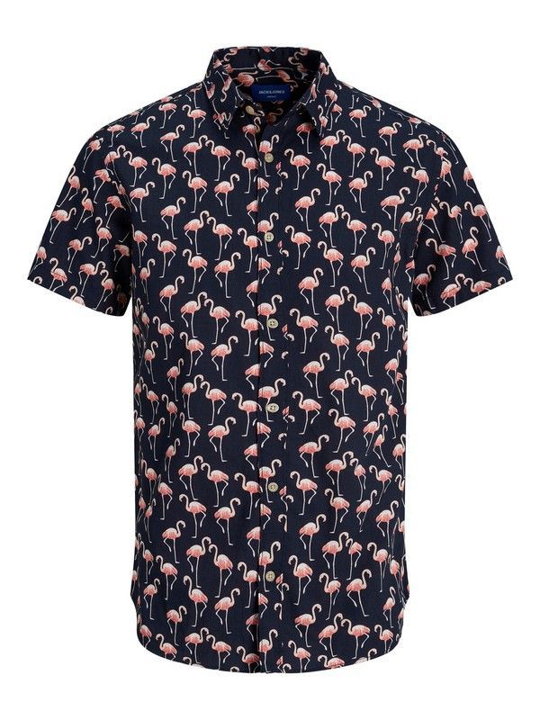 Camisa m/c con print flamencos Jack & Jones Dark Navy