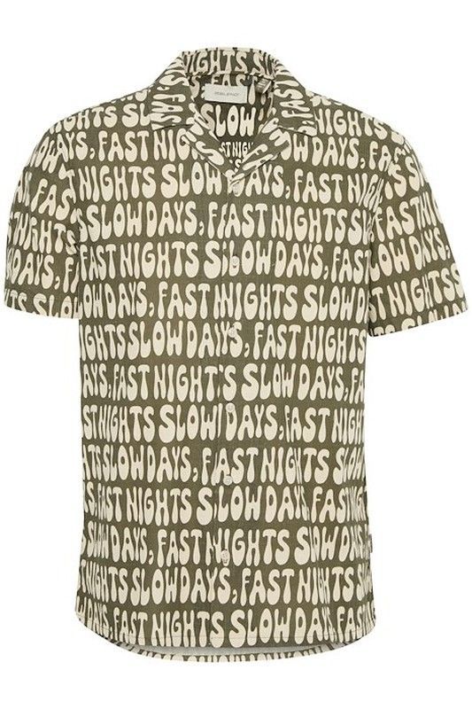 Camisa m/c con print Slow days Fast nights Blend Of America Olive Night