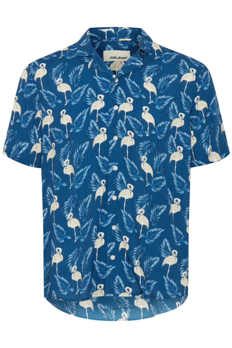 Camisa m/c resort con estampado flamencos Blend Of America Navy Peony