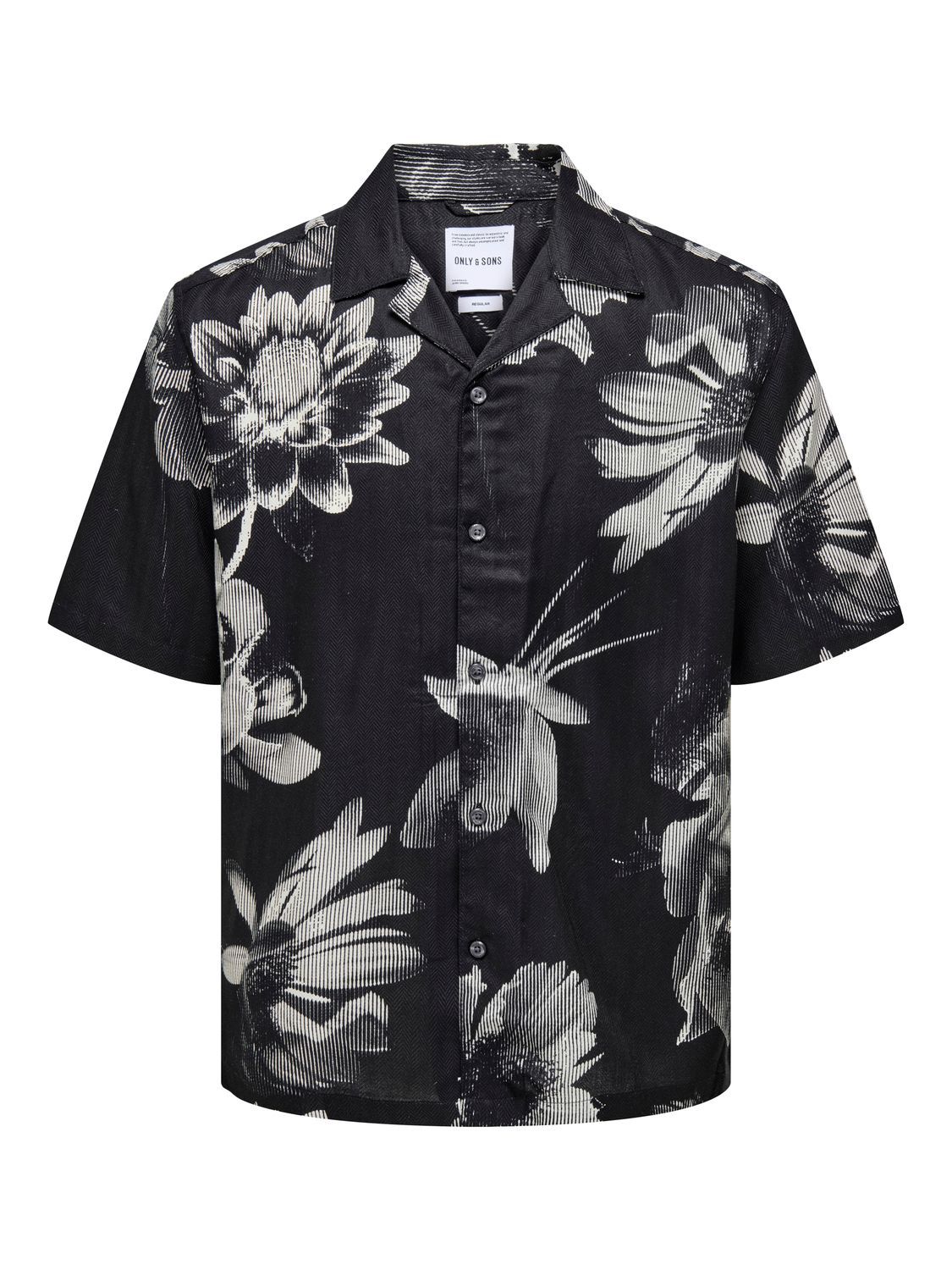Camisa m/c resort con estampado floral monocolor Only & Sons Jet Black