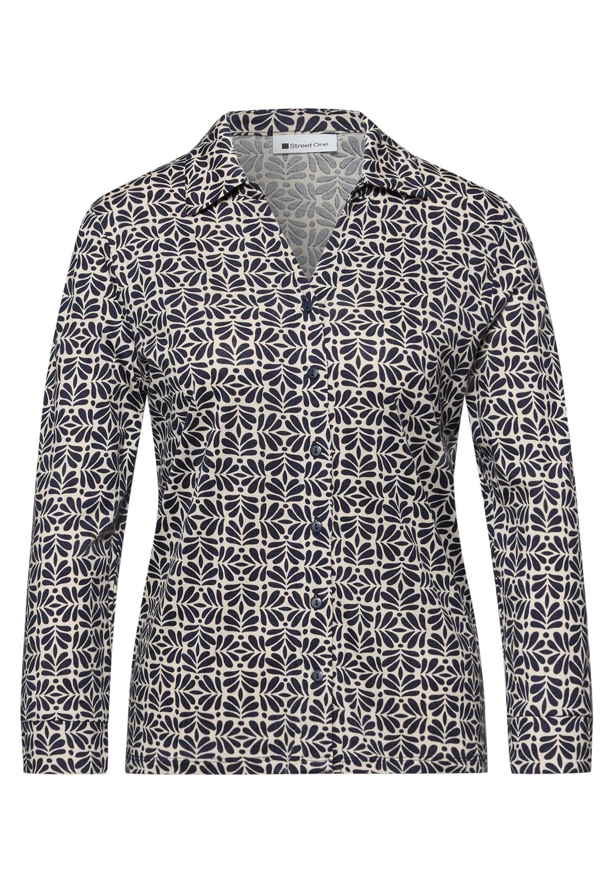 Camisa m/l de punto con estampado vegetal Street One Shadow Blue