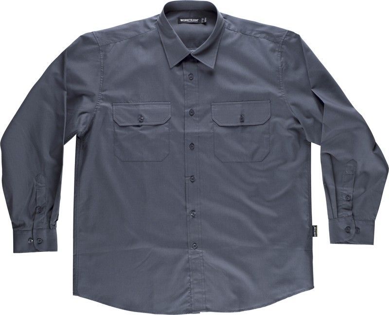 Camisa manga larga, dos bolsillos Gris