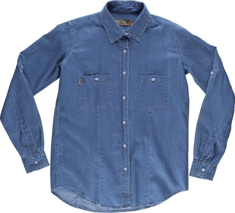 Camisa mujer vaquera manga larga con bolsillos en pecho Vaquero Claro