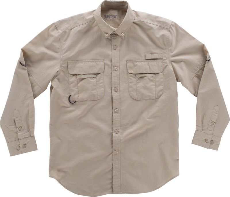 Camisa Safari manga larga multibolsillos Beige