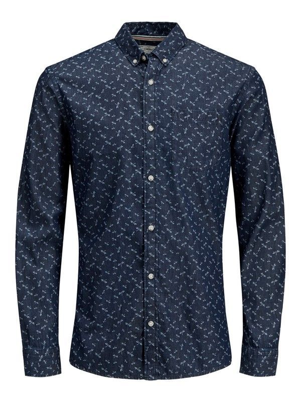 Camisa tejana con microdibujo libélulas Produkt Dark Blue